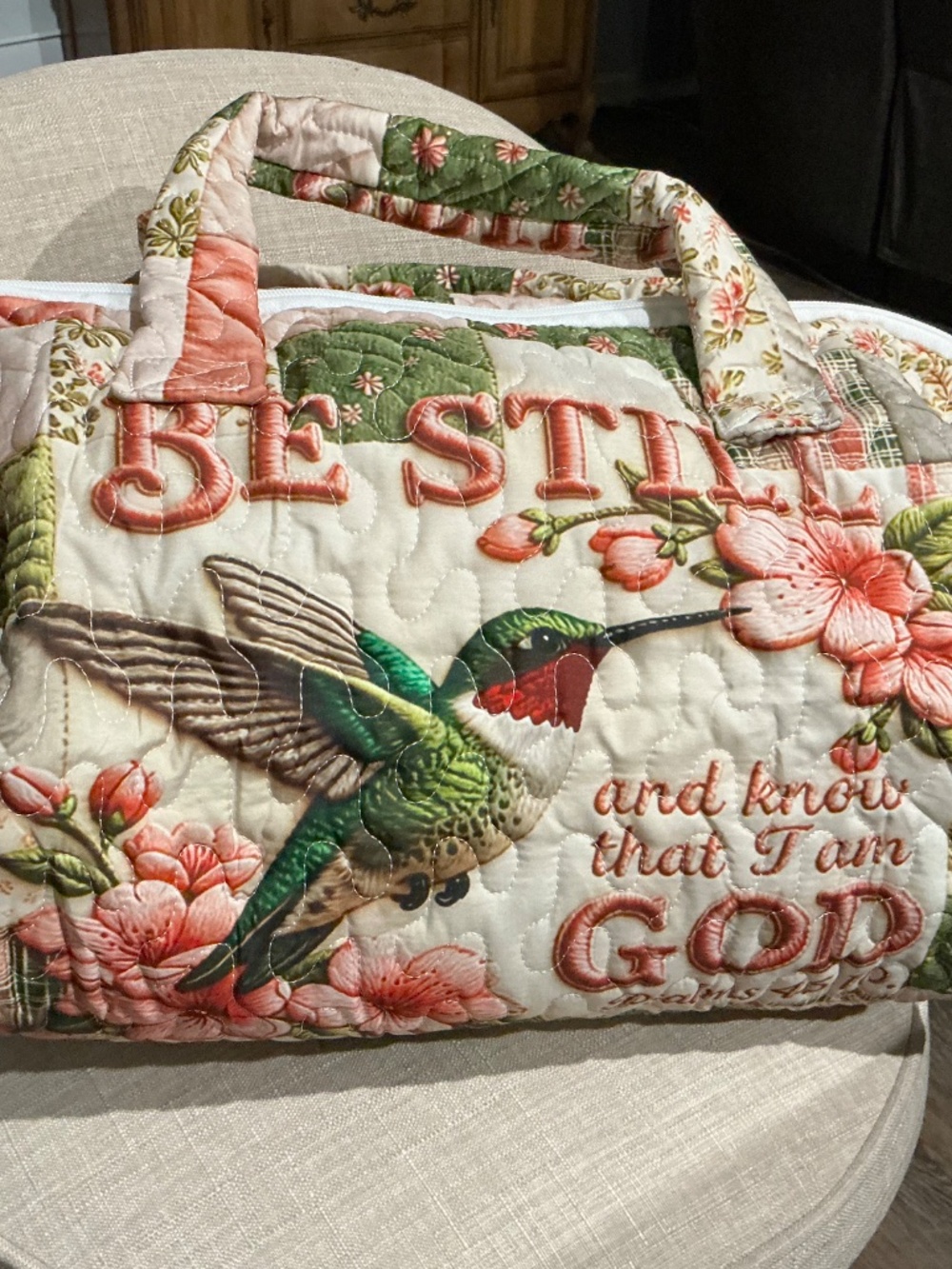 Quilted Hummingbird Scripture Duffle Bag - Picture 2 of 5
